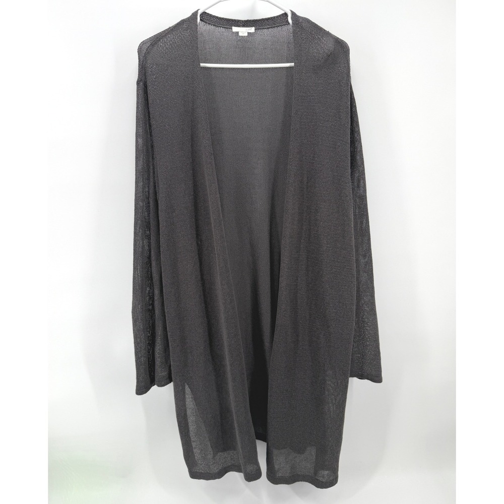 J. Jill Cardigan Gray Linen Blend Open Front Longline Knit Duster Light Women XL